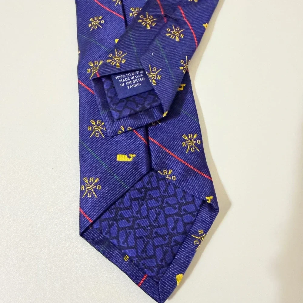 Vineyard Vines Silk Tie Men OS Blue Lacrosse Whale Repp Stripe